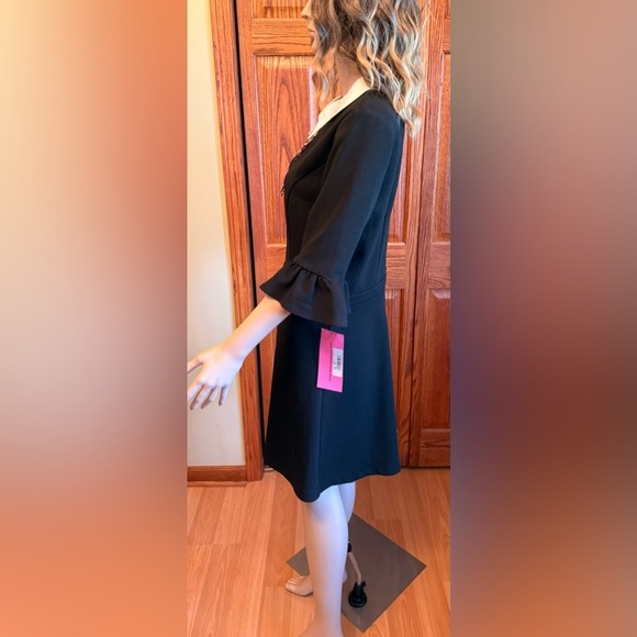 NWT Betsey Johnson Leopard Tie Front Fit & Flare Black Dress White Collar Sz 12 - Picture 4 of 16